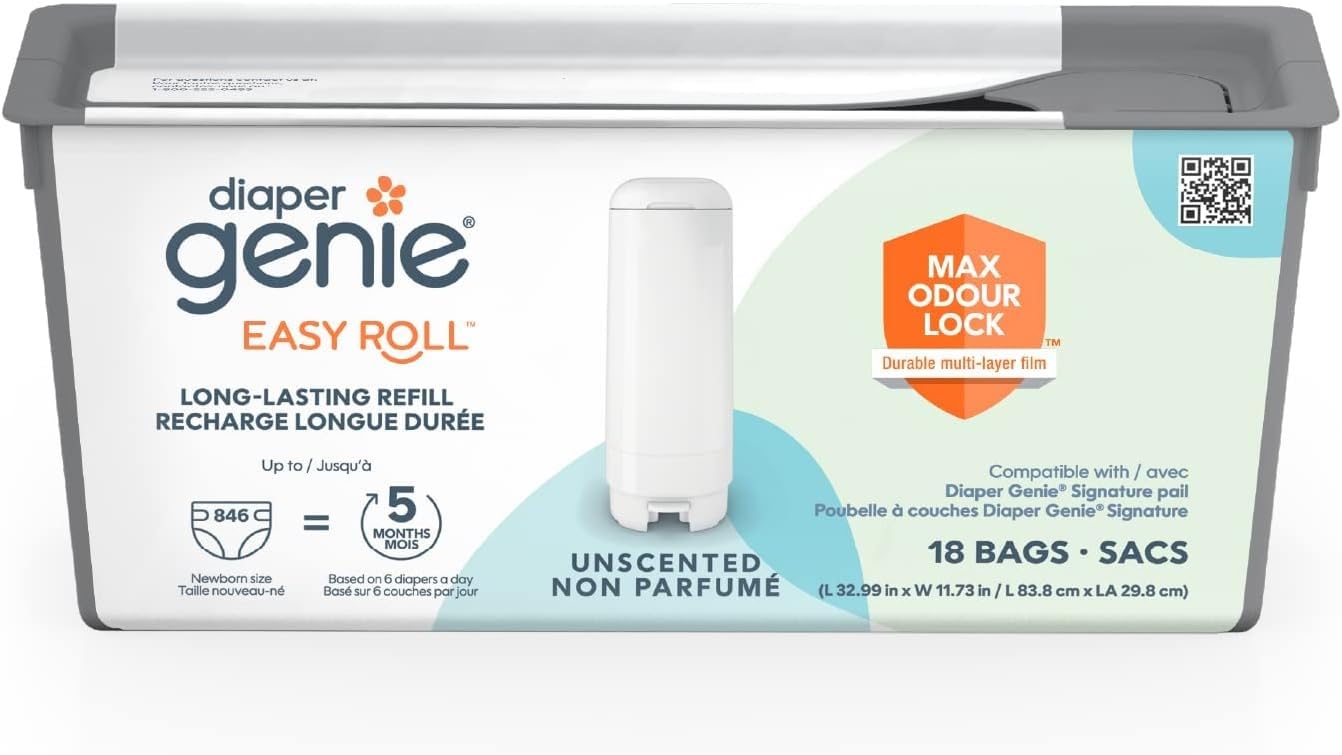 Diaper Genie Easy Roll Refill with 18 Bags - for the Diaper Genie Signature and Platinum pails | Lasts Up to 5 Months or Holds Up to 846 newborn Diapers Per Refill blue 1 Count