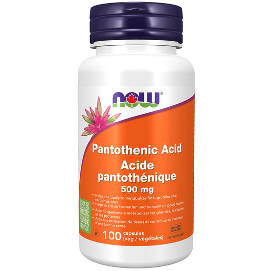 NOW Supplements, Pantothenic Acid (Vitamin B-5) 500 mg, B-Complex Vitamin, 100 Capsules - Available at All In One Marketplace Canada