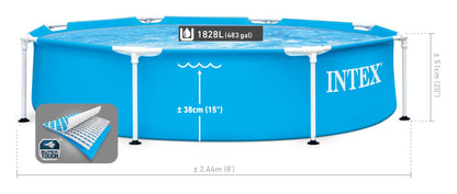 INTEX 28205EH Metal Frame Above Ground Swimming Pool: 8ft x 20in – Puncture-Resistant Material – Easy Assemble – Rust Resistant – 483 Gallon Capacity Intex