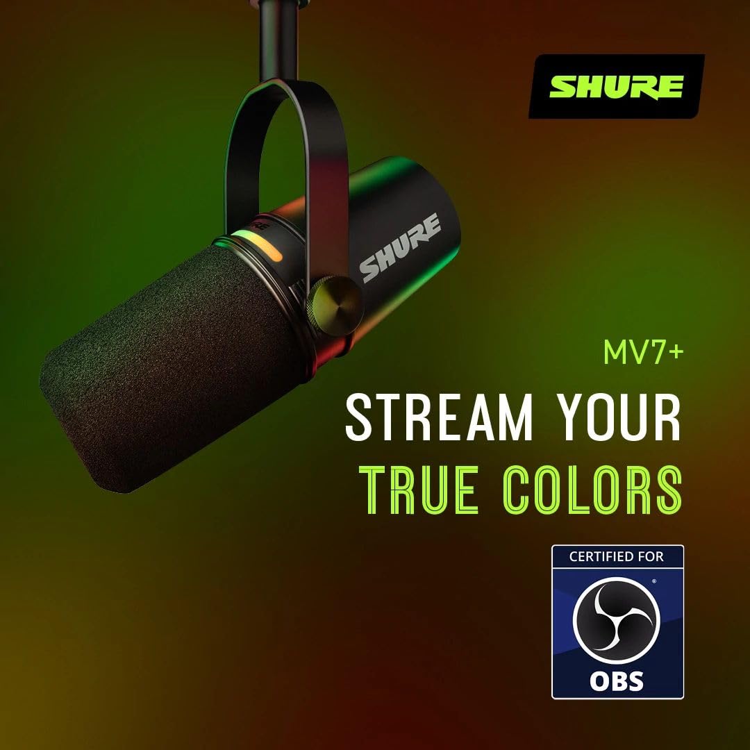 Shure MV7+ USB-C & XLR Podcast Dynamic Mic with Stand - Black