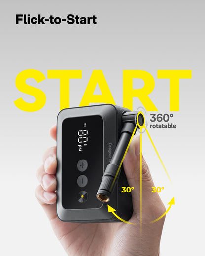 HOTO Electric Bike Pump, 150PSI Fast Inflate with Pressure Gauge, Mini Portable Bicycle Tire Inflator with Schrader & Presta Valve, for E-Bike, Road, Mountain, City and Fat Bikes, Motorcycle, BMX