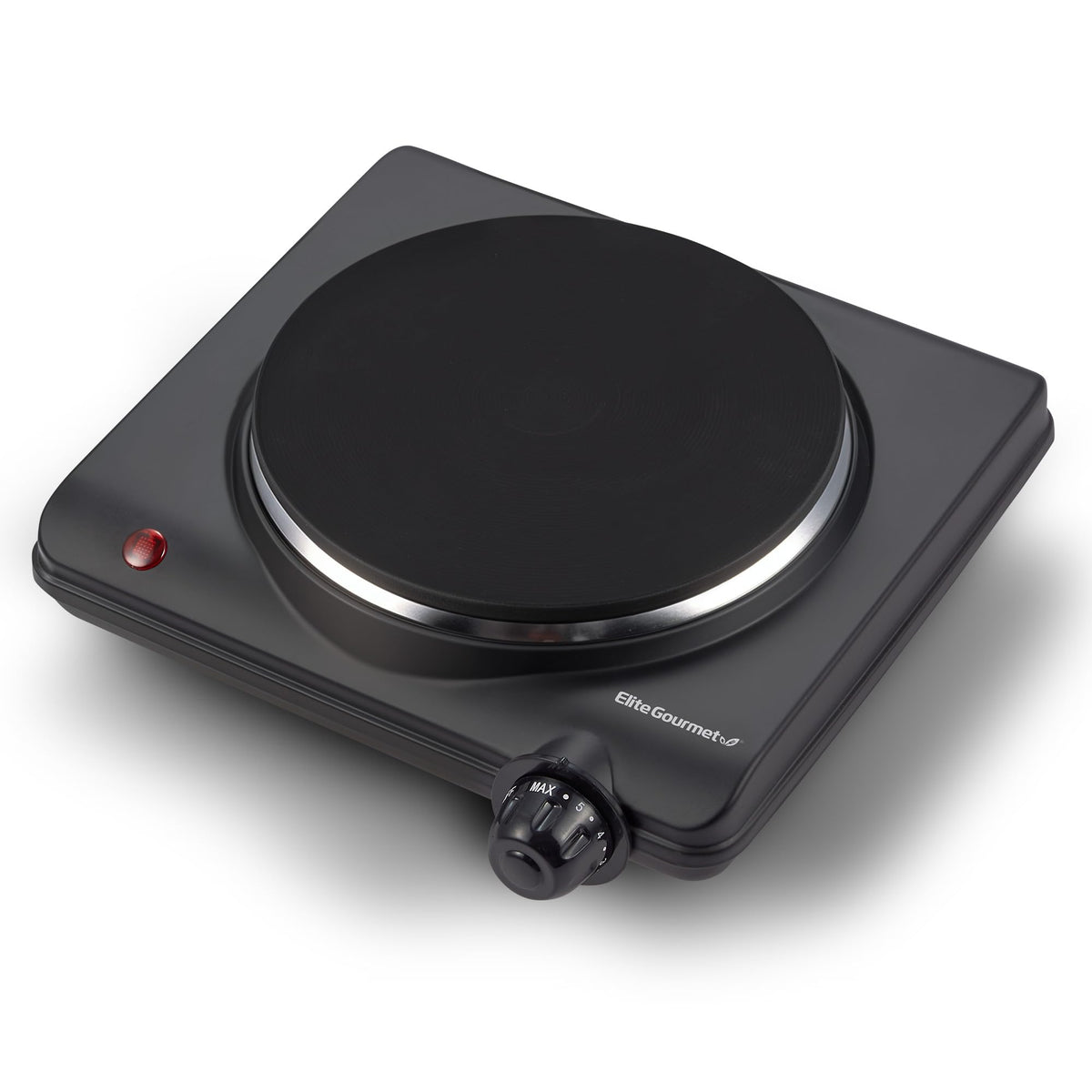 Elite Gourmet Countertop Electric Burner, 1000W Cast Iron Hot Plate, 7 Heat Settings, Portable Cooktop for RV, dorm, office & small kitchens, road-ready & compact
