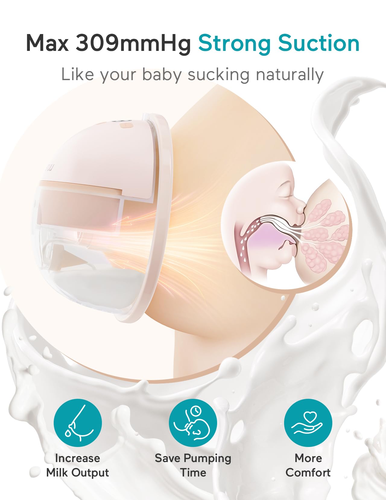 Paruu P16 Wearable Breast Pump, Hands-Free Portable Electric Breast Pump with 4 Modes & 12 Suction Levels, 309mmHg Max Powerful Suction, 19/21/24mm Flange Inserts, Wireless Breastfeeding Pump, 2 Pack
