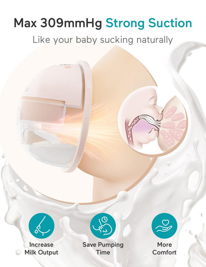 Paruu P16 Wearable Breast Pump, Hands-Free Portable Electric Breast Pump with 4 Modes & 12 Suction Levels, 309mmHg Max Powerful Suction, 19/21/24mm Flange Inserts, Wireless Breastfeeding Pump, 2 Pack