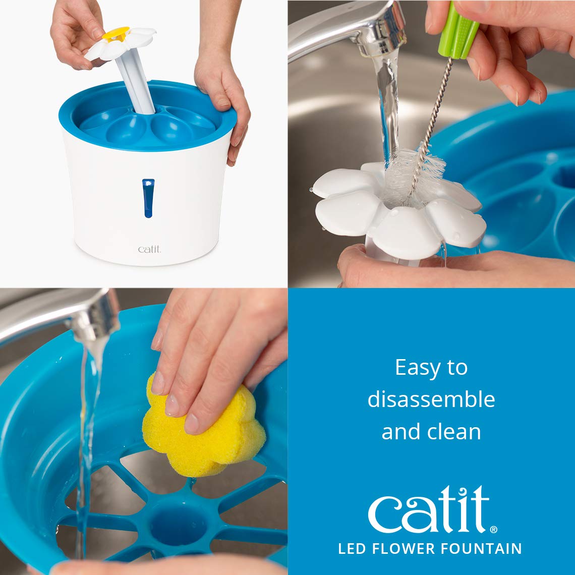 Catit LED Flower, Cat Water Fountain with Triple Action Filter, Blue 3L, Modern Cat Fountain, Fontaine Pour Chat, Pet Water Fountains, Perfect for Indoor Cats Catit