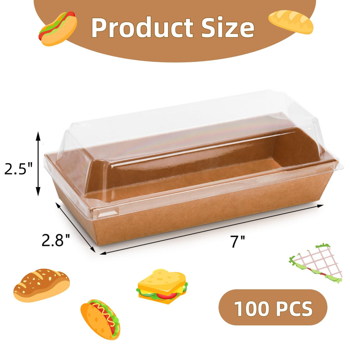 Dicunoy 100 Pack Paper Sandwich Boxes with Clear Lids, Disposable Swiss Roll Cake Containers, Rectangle To Go Boxes for Sushi, Waffle, Cookie, Fruits, Pastry, Desserts, Food Truck Business 🍁 All In One Marketplace Canada