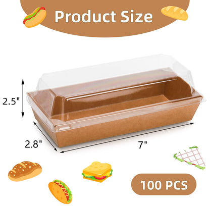 Dicunoy 100 Pack Paper Sandwich Boxes with Clear Lids, Disposable Swiss Roll Cake Containers, Rectangle To Go Boxes for Sushi, Waffle, Cookie, Fruits, Pastry, Desserts, Food Truck Business 🍁 All In One Marketplace Canada