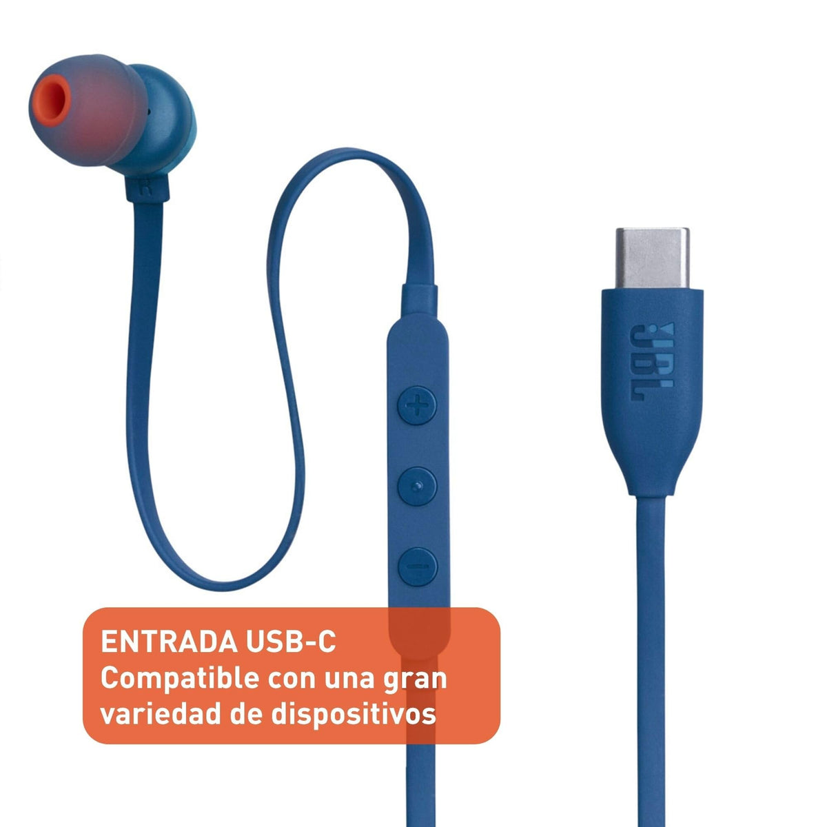 JBL Tune 310C - USB-C Wired Hi-Res in-Ear Headphones, Tangle-Free Flat Cable, 3-Button Remote with Microphone (Blue)