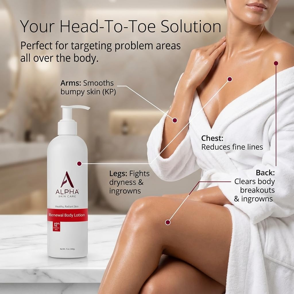 Alpha Skin Care Revitalizing Body Lotion, 12% Glycolic AHA, Daily Moisturizer, Hydrates & Exfoliates, Anti-Aging, 12 Oz - Available at All In One Marketplace Canada