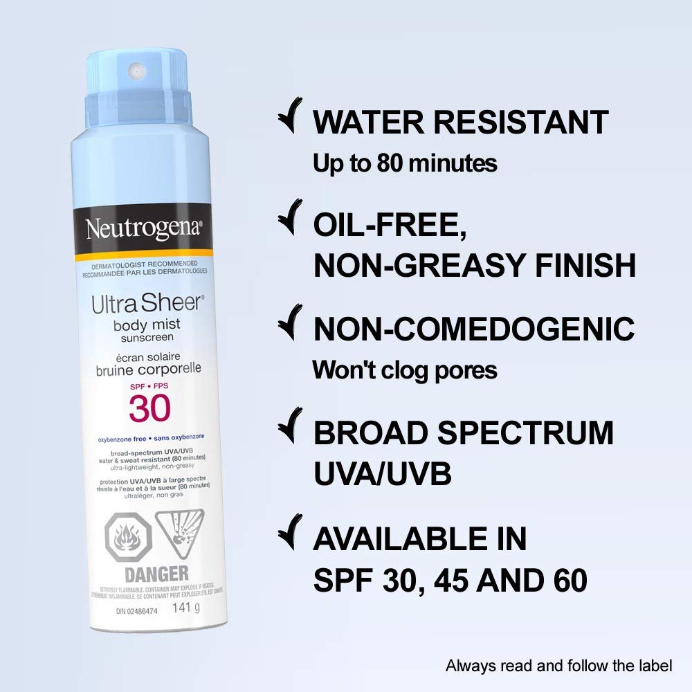 Neutrogena ultra Sheer Body Mist Sunscreen Spray Spf 30 Duo Pack With Uva/uvb Broad Spectrum Sun Protection, lightweight, Water-resistant, Oil-Free, non-comedogenic & Oxybenzone-Free, 2 X, 141 Grams Johnson & Johnson