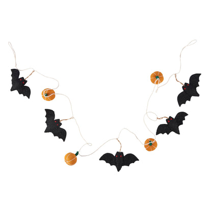 Guirlande de chauves-souris et citrouilles en feutrine pour Halloween Primitives by Kathy - Décoration saisonnière de 183 cm