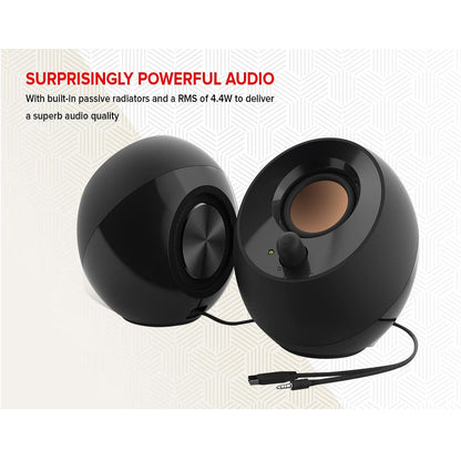 Creative Pebble 2.0 USB-Powered Desktop Speakers with Far-Field Drivers and Passive Radiators for PCs and Laptops (Black)