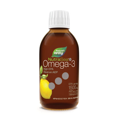 Nature's Way NutraSea HP Omega 3 High EPA Fish Oil Liquid Supplement for Adults and Kids 1+ – Lemon Flavour, Non-GMO – Heart & Brain Support – 1500mg EPA, 200 mL