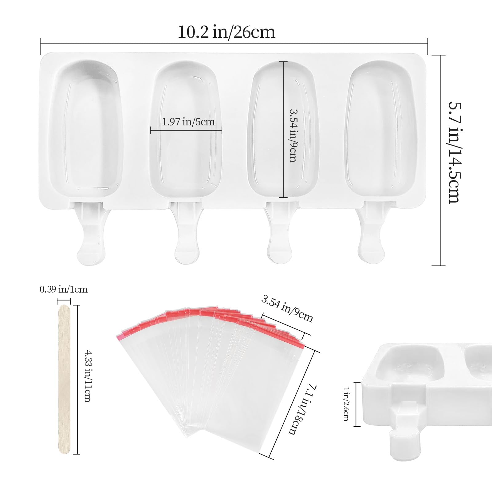 Popsicle Molds 2Pcs, Silicone Ice Cream Molds ice Lolly Moulds with Lid, 100 Sticks and 50 Bags for Ice Pop Cakesicle Dessert, BPA Free - Available at All In One Marketplace Canada