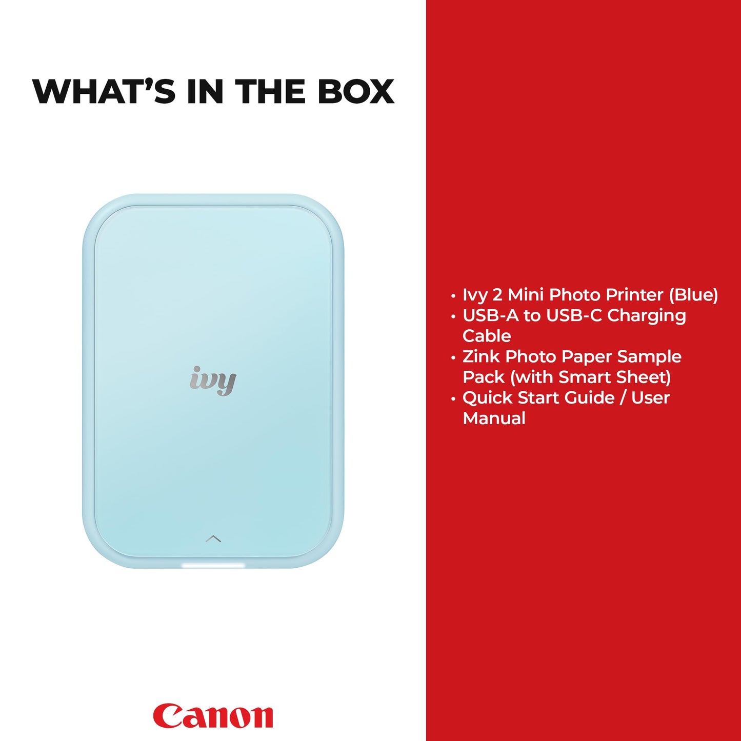 Canon Ivy 2 Mini Photo Printer (Mini Blue), Bluetooth Portable Smartphone Printer for iOS & Android, Bundle with 10 Zink Sticky-Back Photo Prints, LED Light Bar, Protective Case & USB Cable 🍁 All In One Marketplace Canada