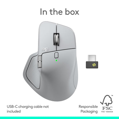 Logitech MX Master 4, Ergonomic Wireless Mouse with Advanced Performance Haptic Feedback, Ultra-Fast Scrolling, USB-C Charging, Bluetooth, Windows, MacOS - Pale Grey