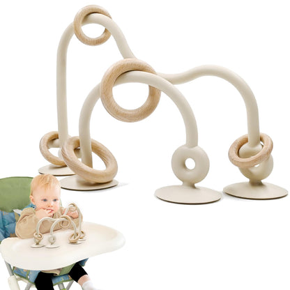 Baby Sensory Suction Toy for High Chair, Food-Grade Silicone Pull String with Wooden Loop, Montessori Educational Toy for Babies 6-24 Months, Fun Bath & Table Activity Gift for Easter Christmas, Beige 🍁 All In One Marketplace Canada