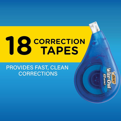 BIC Wite-Out Brand EZ Correct Correction Tape, 39.3 Feet, 18-Count Pack of white Correction Tape, Fast, Clean and Easy to Use Tear-Resistant Tape Office or School Supplies 🍁 All In One Marketplace Canada