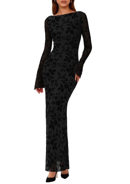 PRETTYGARDEN Women's Floral Bodycon Maxi Dress Wedding Guest Dresses Black 🍁 All In One Marketplace Canada