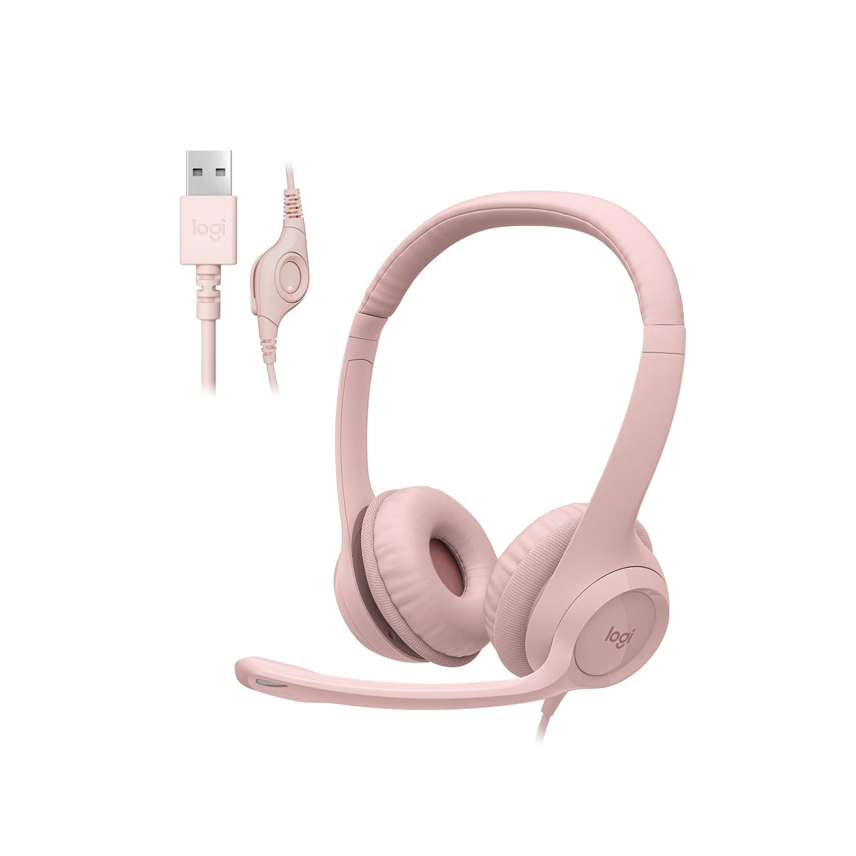 Logitech H390 Wired Headset PC/Laptop Stereo Headphones, USB-A, Rose
