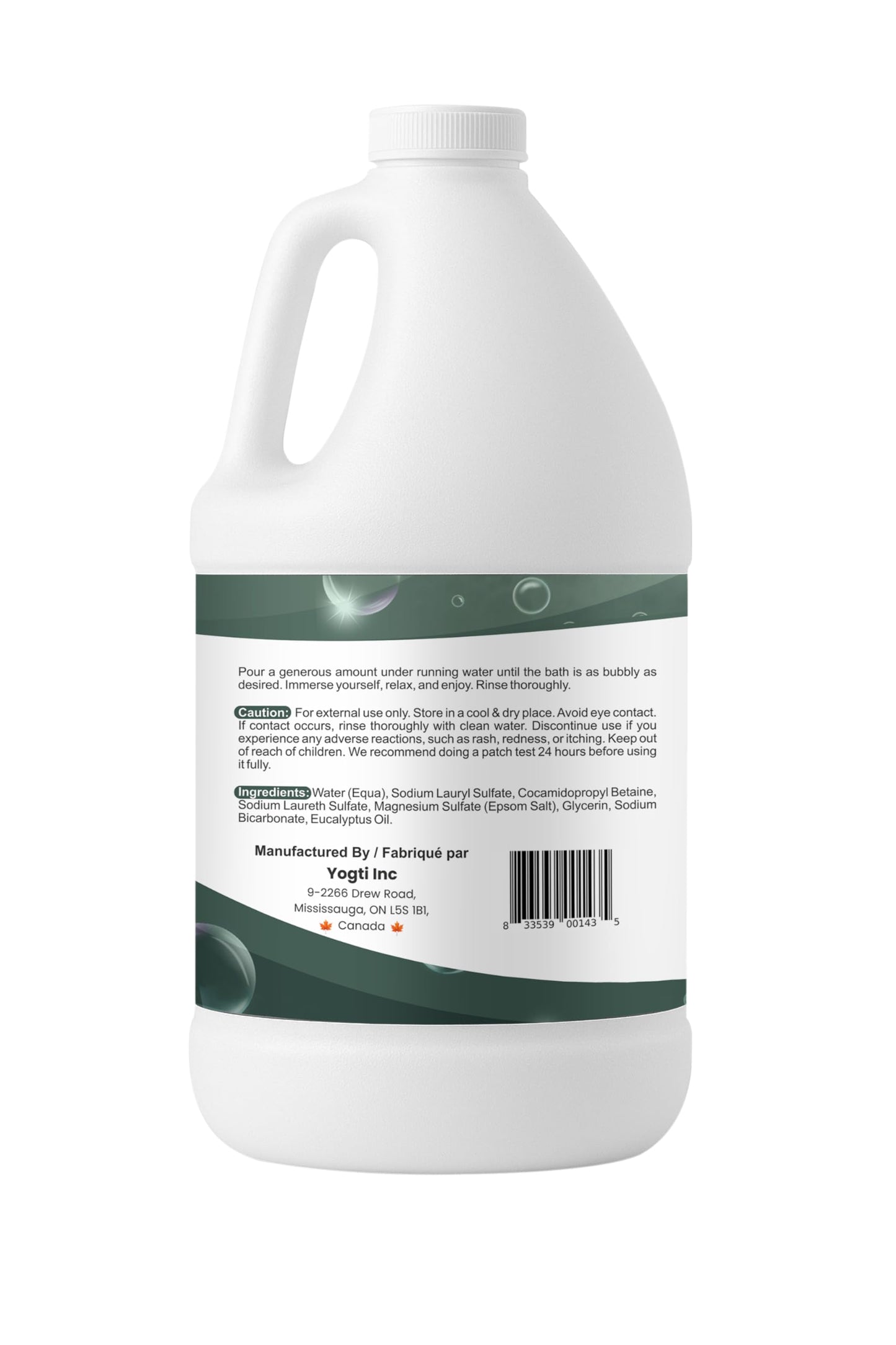 Yogti [Made in Canada] Foaming Bubble Bath Body Wash, 2 Eucalyptus, Made with with Epsom Salt & Pure Eucalyptus Essential Oil - 2 L Yogti