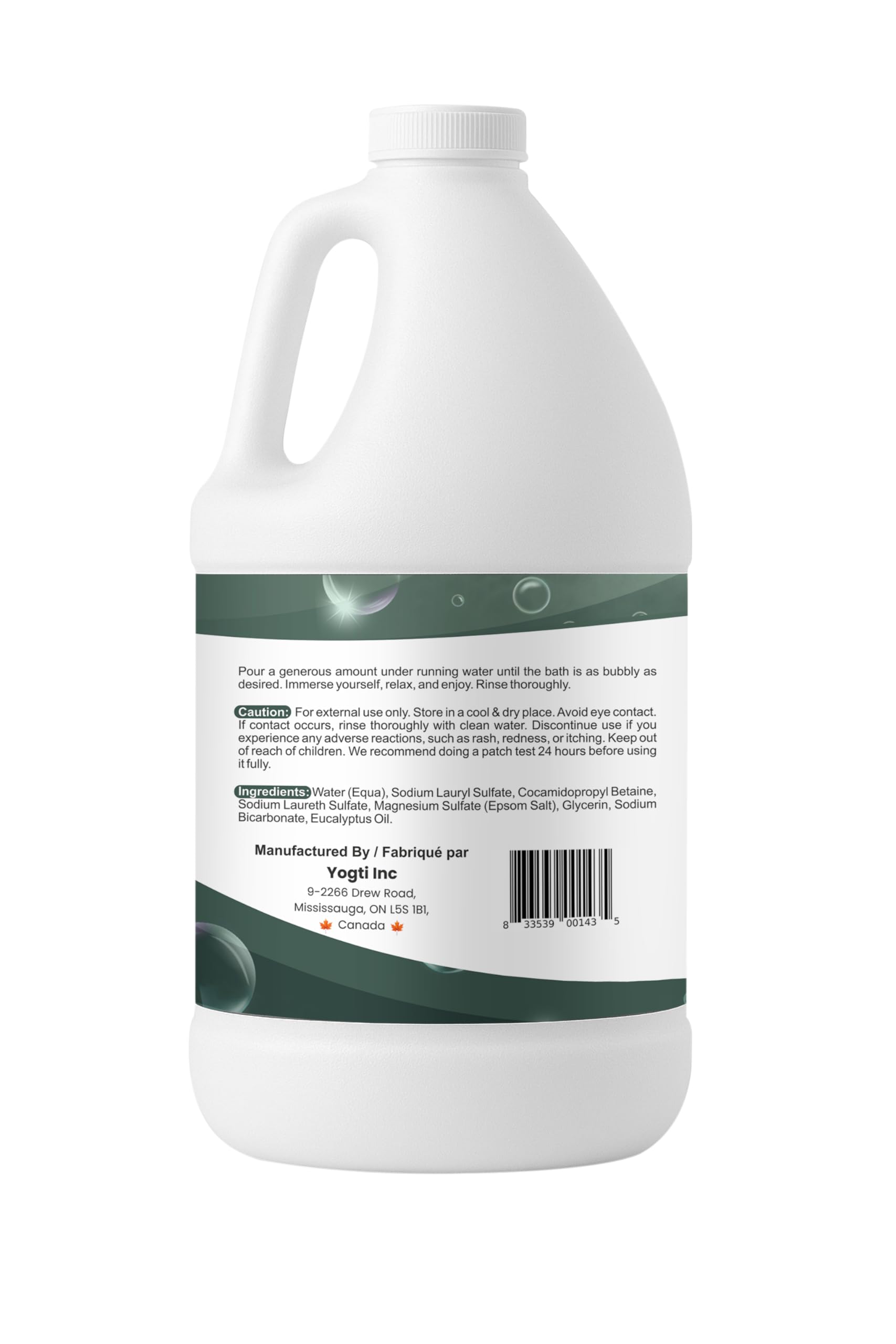 Yogti [Made in Canada] Foaming Bubble Bath Body Wash, 2 Eucalyptus, Made with with Epsom Salt & Pure Eucalyptus Essential Oil - 2 L Yogti