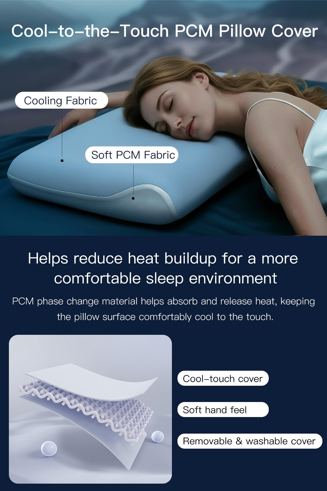 【Hotel Collection】 Memory Foam Pillow for Sleeping, Cooling Pillow with PCM Cover, Ergonomic Neck Support Pillow for All Sleep Positions, Soft Supportive Bed Pillow, Blue Grey, Queen (30"x16.5"x3.9")
