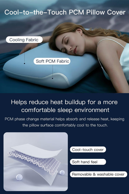 【Hotel Collection】 Memory Foam Pillow for Sleeping, Cooling Pillow with PCM Cover, Ergonomic Neck Support Pillow for All Sleep Positions, Soft Supportive Bed Pillow, Blue Grey, Queen (30"x16.5"x3.9")