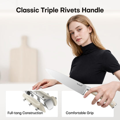 Kuisine Chef Knife Set,High Carbon Stainless Steel Ultra Sharp Blade Ergonomic Handle,Kitchen Knife Block Set with Built-in Sharpener, Elegant Gift for Holiday(Ivory Pro,15PCS) 🍁 All In One Marketplace Canada