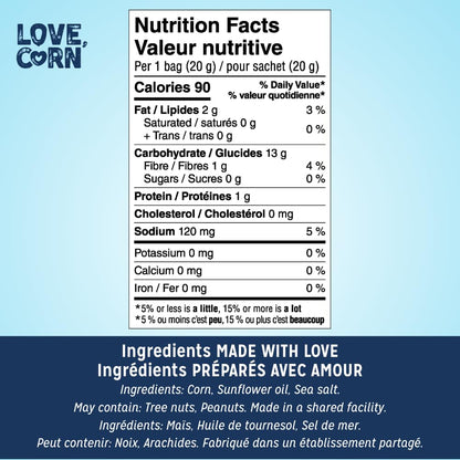 LOVE CORN Sea Salt Roasted Corn Snack - 21 Pack (0.7oz Each) - Gluten Free, Kosher & Non-GMO