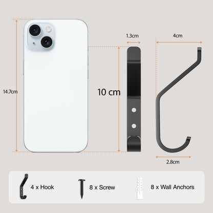 susswiff 10-Pack Coat Hook for Hanging, 10KG (Max), Stainless Wall Hooks for Towel, Hat, Backpack, Key, Clothes, Wall Mounted Coat Hanger for Closet, Black 10 CM - Available at All In One Marketplace Canada