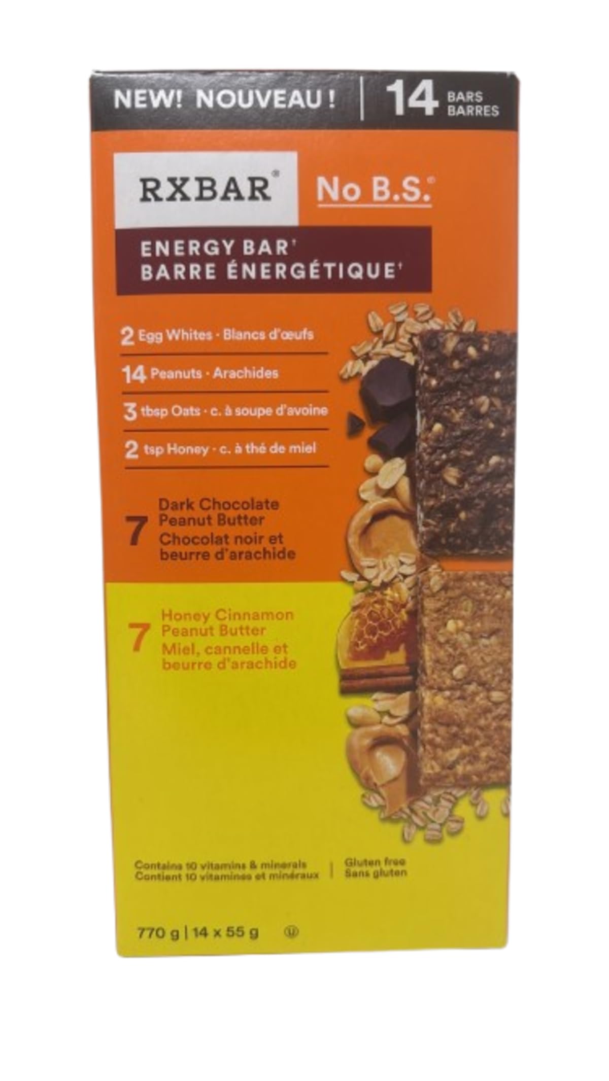 RXBAR Oat Energy Bars Variety Pack – 14 Count | 10g Protein | Honey Cinnamon & Dark Chocolate Peanut Butter