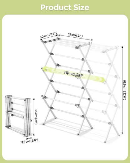 APEXCHASER Clothes Drying Rack, Expandable Drying Rack Clothes, Collapsible 3 Tiers Foldable Laundry Rack Indoor, for Baby Clothe Towels Bibs, White, 37.6inch - Available at All In One Marketplace Canada