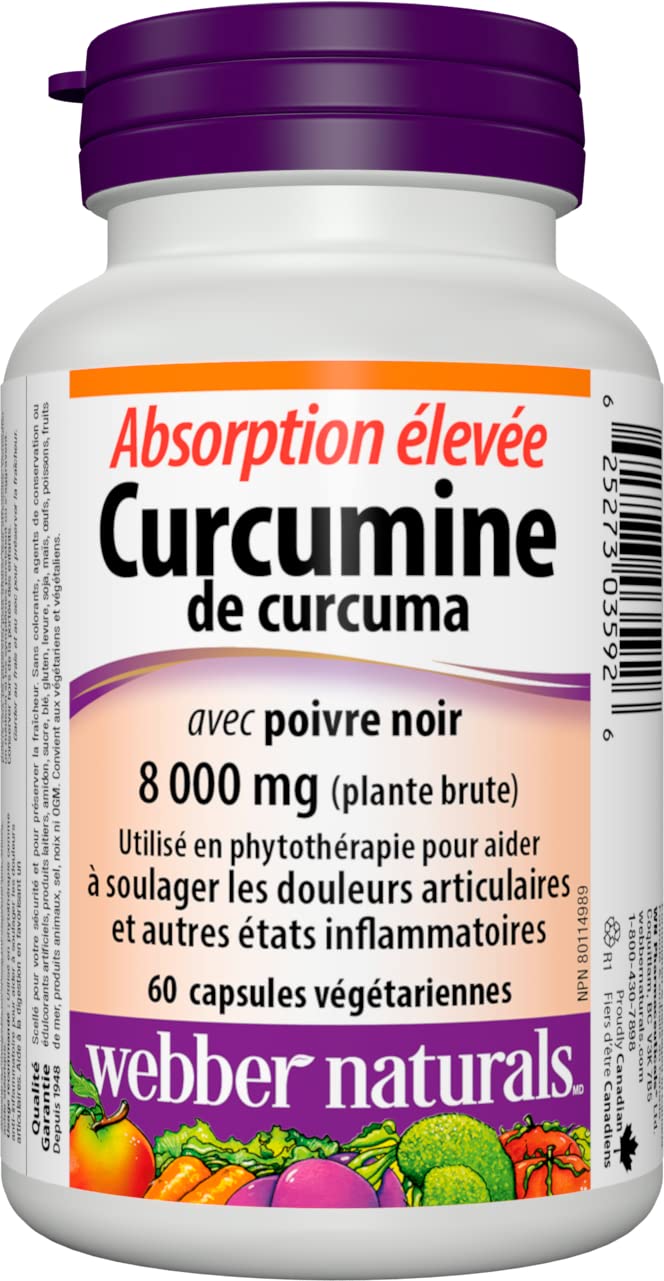 Webber Naturals Turmeric Curcumin with Black Pepper, High Absorption Formula for Joint & Inflammation Support, Antioxidant Supplement, 60 Capsules, Vegan