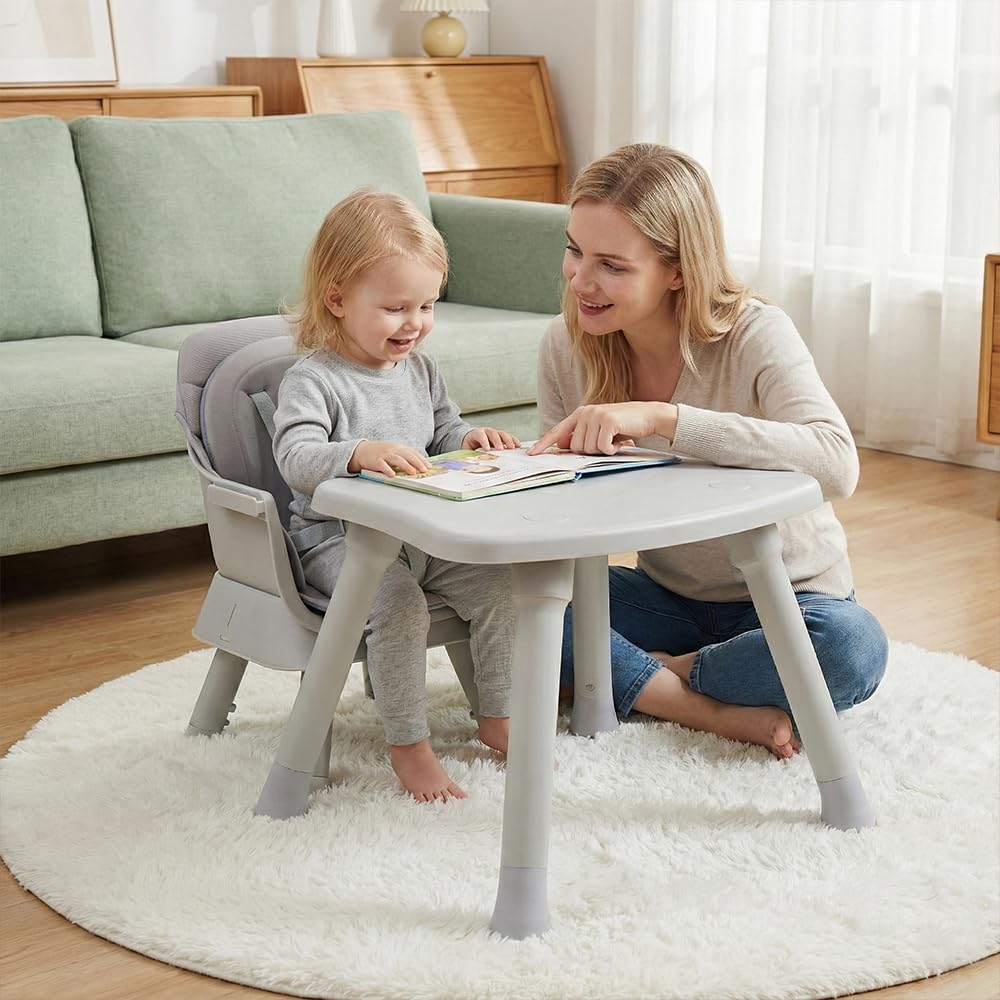 INFANS 8 in 1 Baby High Chair, Convertible Highchair for Babies and Toddlers, Infant Dining Booster Seat, Building Block Table, Kids Stool Table Chair Set with Removable Tray (Grey) INFANS