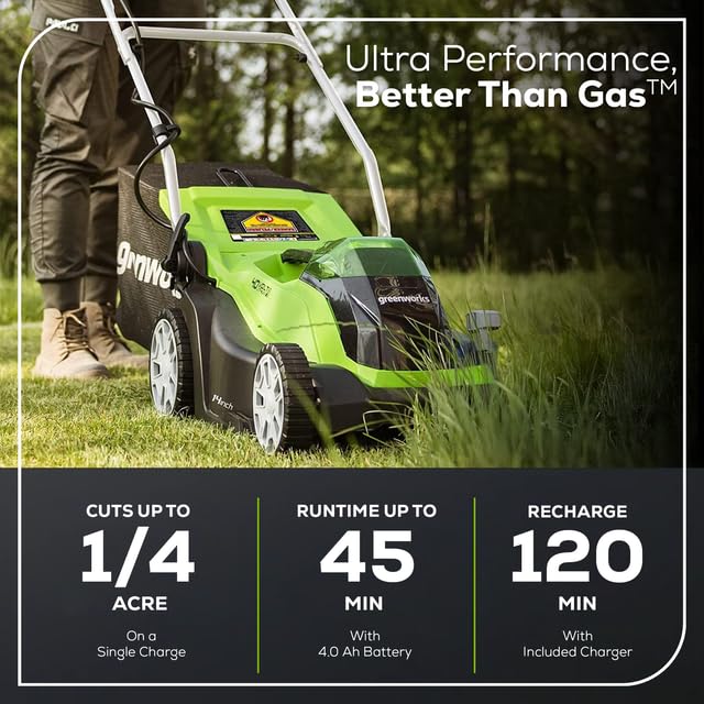 Greenworks 40V 14-inch Cordless Lawn Mower, 4.0 Ah Battery and Charger Included 2506302