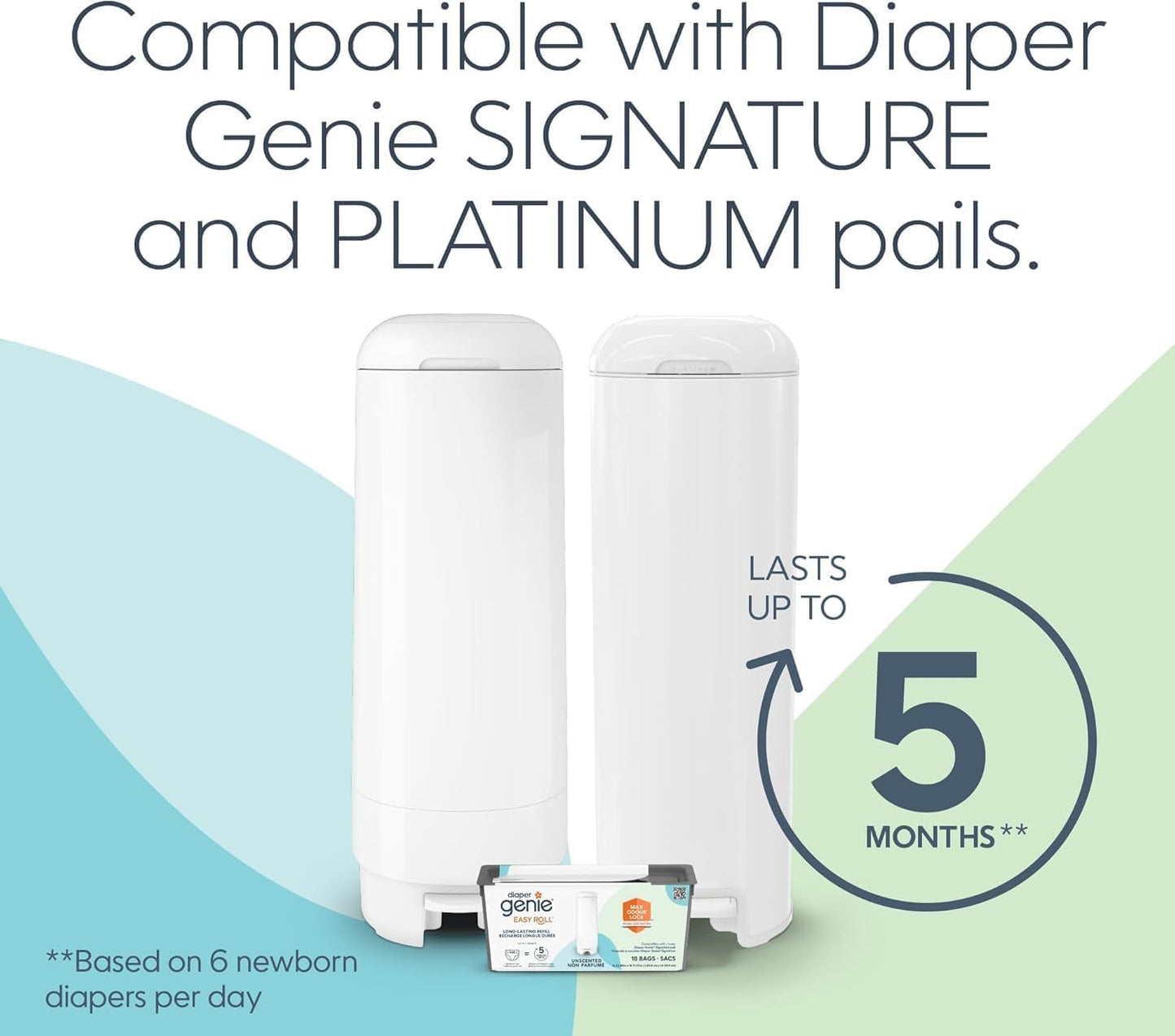 Diaper Genie Easy Roll Refill with 18 Bags - for the Diaper Genie Signature and Platinum pails | Lasts Up to 5 Months or Holds Up to 846 newborn Diapers Per Refill blue 1 Count