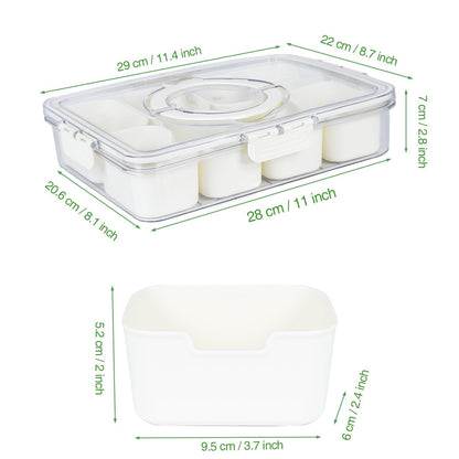 Snackle Box Container with Lid & Handle, Airtight Divided Snack Organizer, Portable Charcuterie Board for Travel, Road Trips, Picnic, Fruits, Veggies, Candy & Nuts, 2 Pack