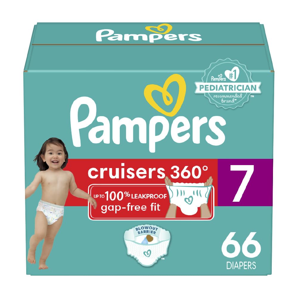 Pampers Diapers - Cruisers 360 degrees - Size 7, 66 Count, up to 100% Leakproof Fit, Designed for Active Babies, Pull On Diaper, EZ Off Tabs Designed for Easy Changes