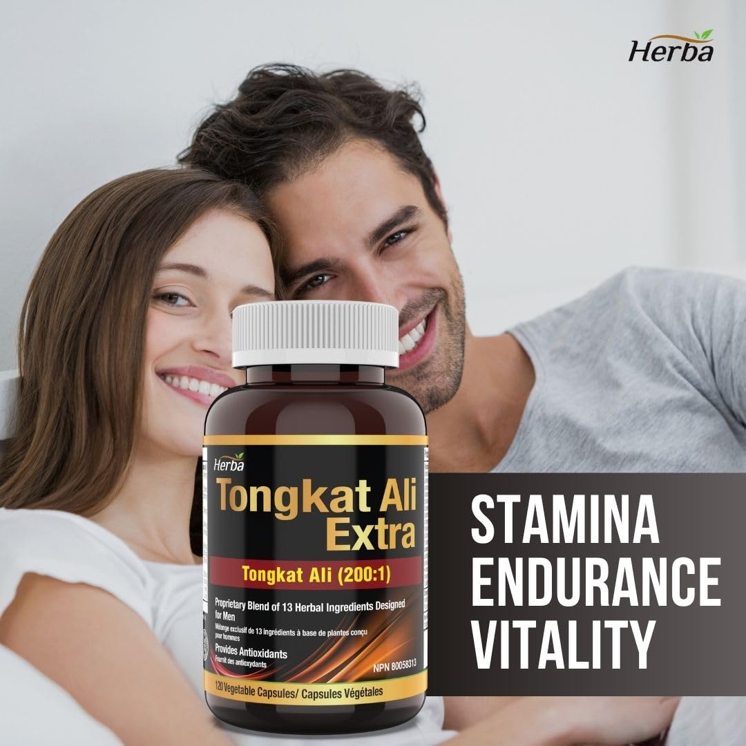 Herba Tongkat Ali Extract for Men - 200:1 Concentrate – 10,000mg Equivalent | 120 Vegetable Capsules | Enhanced Formula Made in Canada