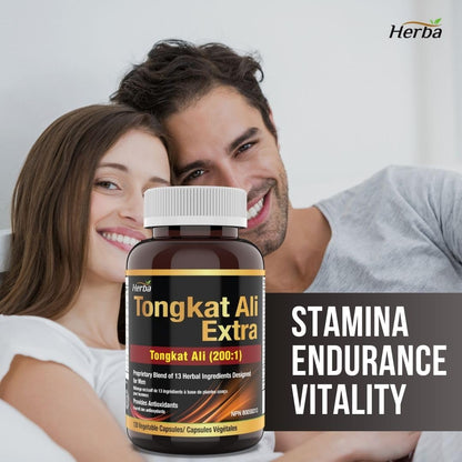 Herba Tongkat Ali Extract for Men - 200:1 Concentrate – 10,000mg Equivalent | 120 Vegetable Capsules | Enhanced Formula Made in Canada