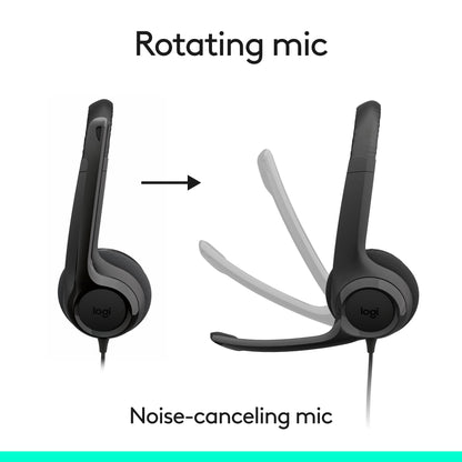 Logitech H391 Wired Headset for PC/Laptop, Stereo Headphones with Noise Canceling Microphone, USB-C, in-Line Controls, Works with Chromebook - Graphite - Available at All In One Marketplace Canada