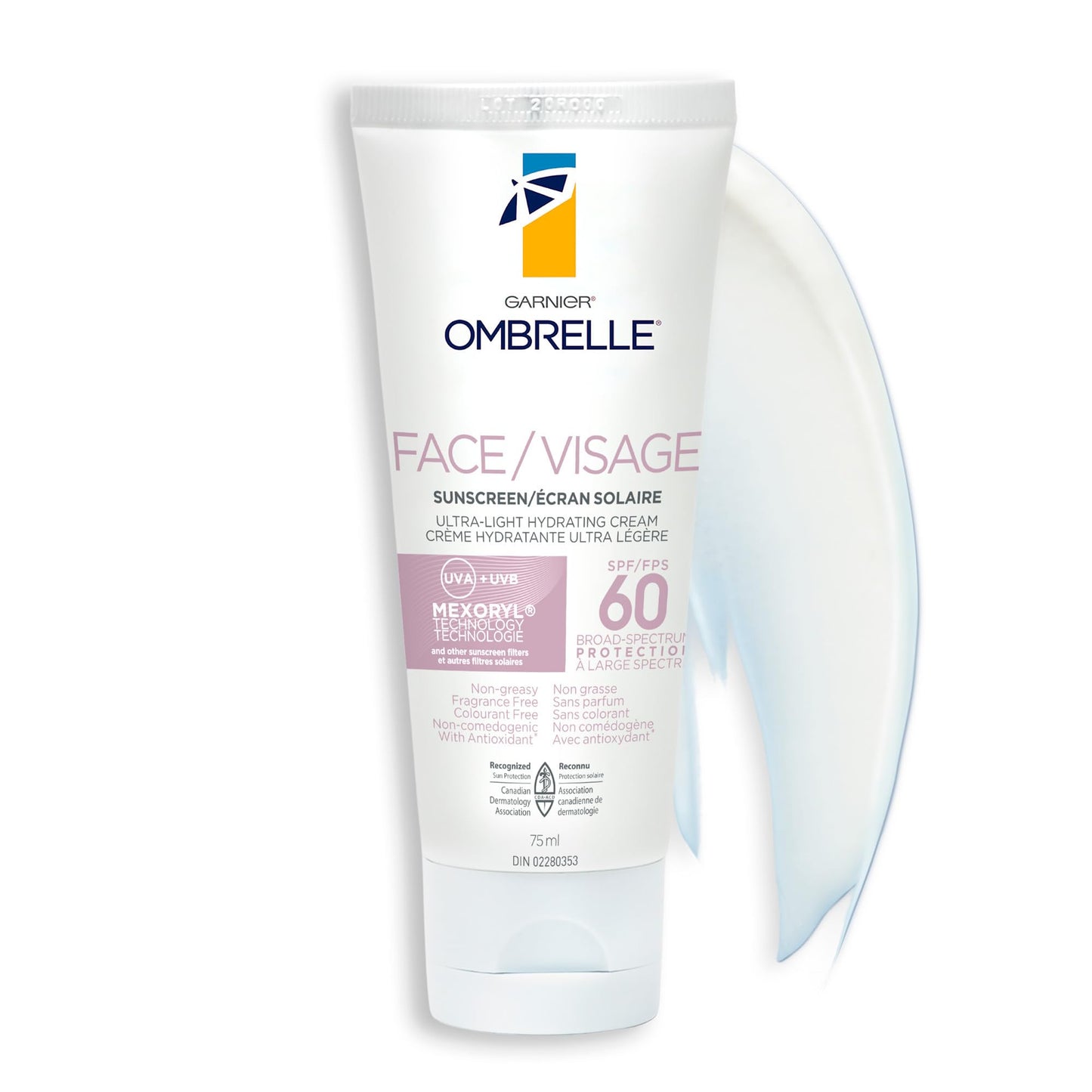 Garnier Ombrelle Ultra Light Face Sunscreen Lotion SPF 60, Broad Spectrum UVA/UVB Very High Protection, For Sensitive Skin, Travel size, Non-Greasy, Non-Sticky, Water Resistant, 75ml - Available at All In One Marketplace Canada