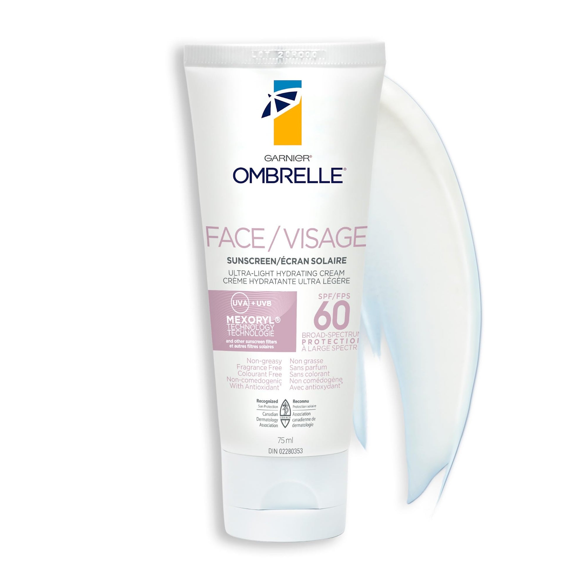 Garnier Ombrelle Ultra Light Face Sunscreen Lotion SPF 60, Broad Spectrum UVA/UVB Very High Protection, For Sensitive Skin, Travel size, Non-Greasy, Non-Sticky, Water Resistant, 75ml - Available at All In One Marketplace Canada