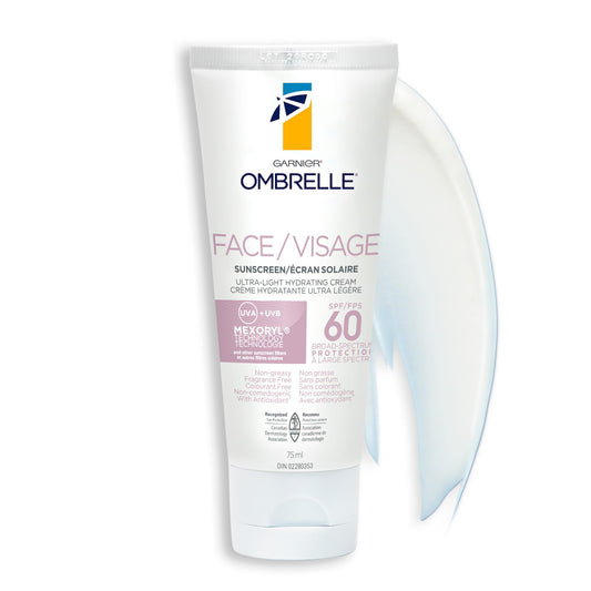 Garnier Ombrelle Ultra Light Face Sunscreen Lotion SPF 60, Broad Spectrum UVA/UVB Very High Protection, For Sensitive Skin, Travel size, Non-Greasy, Non-Sticky, Water Resistant, 75ml - Available at All In One Marketplace Canada