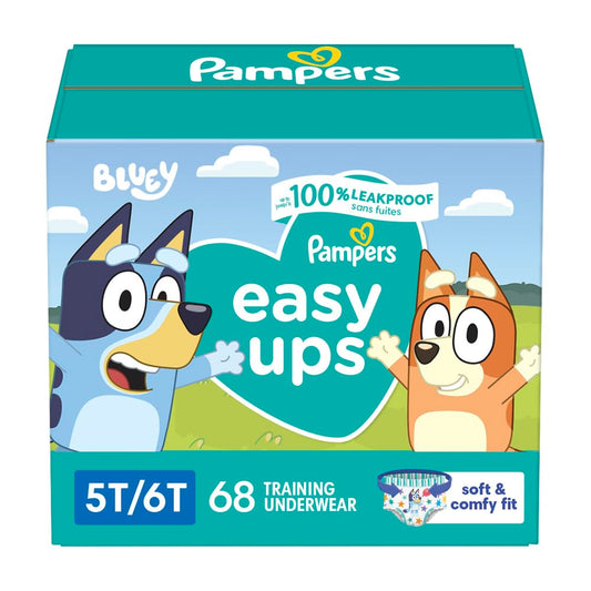 Pampers Easy Ups Girls & Boys Potty Training Pants, Size 7 (5T6T), Bluey Absorbent Training Underwear, Up to 100% Leakproof Day and Night, Hypoallergenic, 1 Pack (Count of 70)