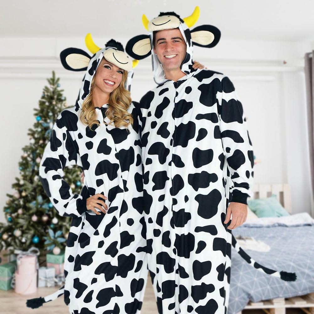Pyjama une pièce costume d'Halloween AMSCAN Zipster Vache pour adultes, petit/moyen, avec capuche et queue attachées