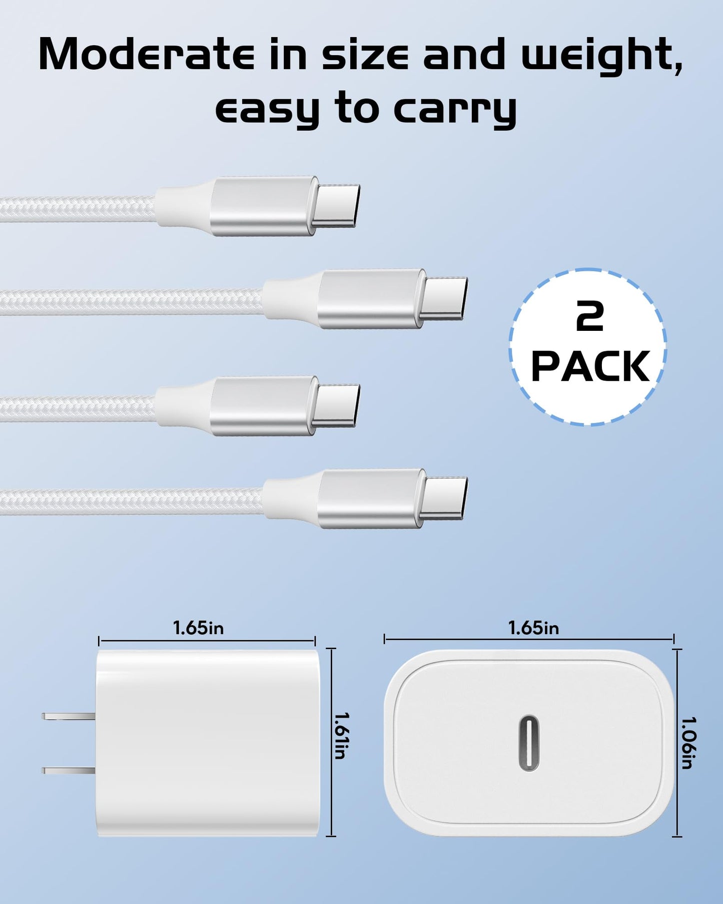USB C Charger for iPhone 17 16 15, 2 Pack 20W PD 3.0 Type C Charger Fast Charging Block with 6FT USB-C to USBC Cable Compatible with iPhone Air 17 16 15 Pro Max/Pro/Plus Galaxy S25 Ultra and More - Available at All In One Marketplace Canada
