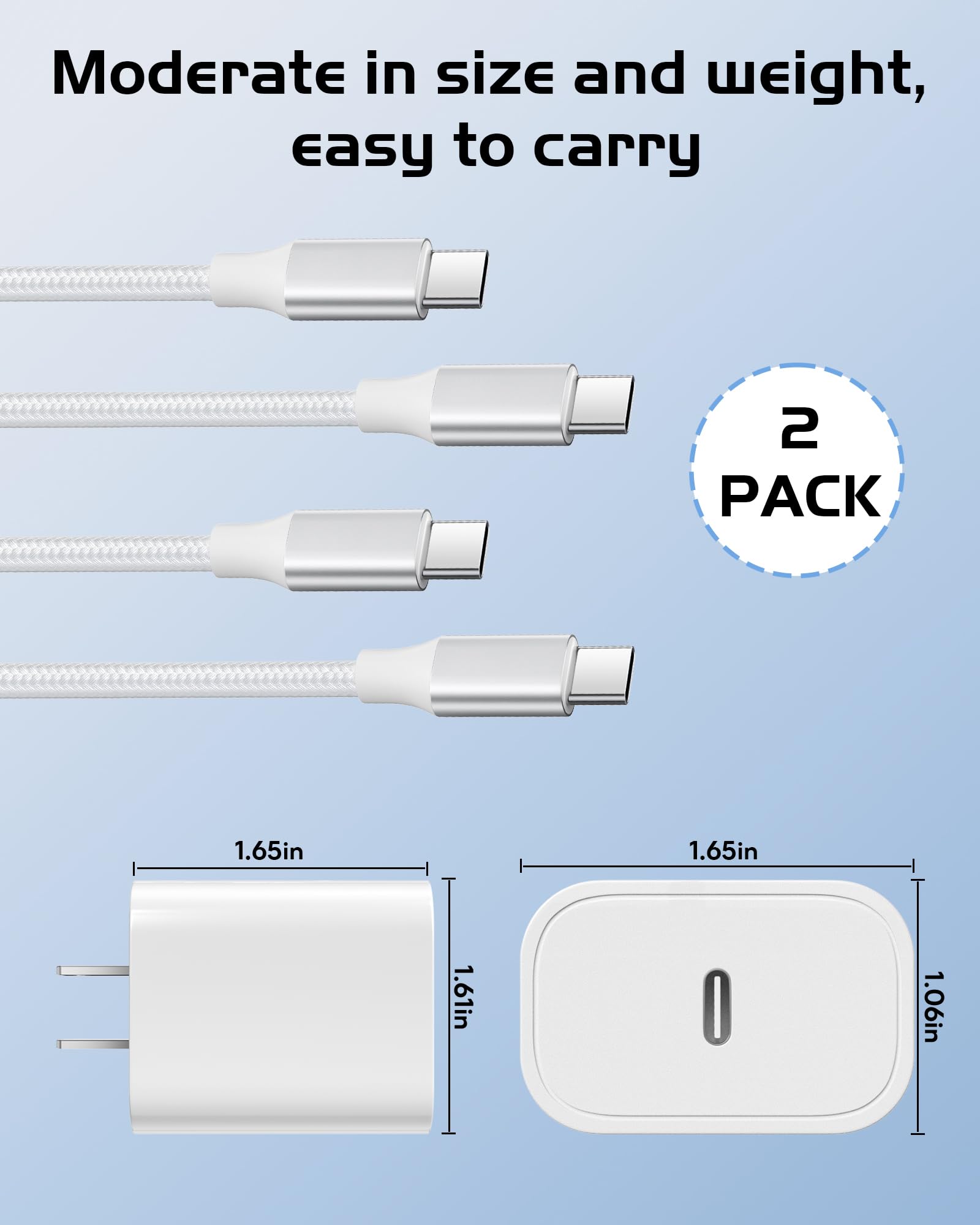 USB C Charger for iPhone 17 16 15, 2 Pack 20W PD 3.0 Type C Charger Fast Charging Block with 6FT USB-C to USBC Cable Compatible with iPhone Air 17 16 15 Pro Max/Pro/Plus Galaxy S25 Ultra and More - Available at All In One Marketplace Canada