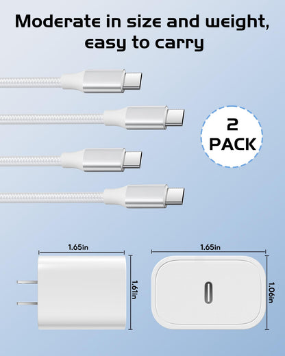 USB C Charger for iPhone 17 16 15, 2 Pack 20W PD 3.0 Type C Charger Fast Charging Block with 6FT USB-C to USBC Cable Compatible with iPhone Air 17 16 15 Pro Max/Pro/Plus Galaxy S25 Ultra and More - Available at All In One Marketplace Canada